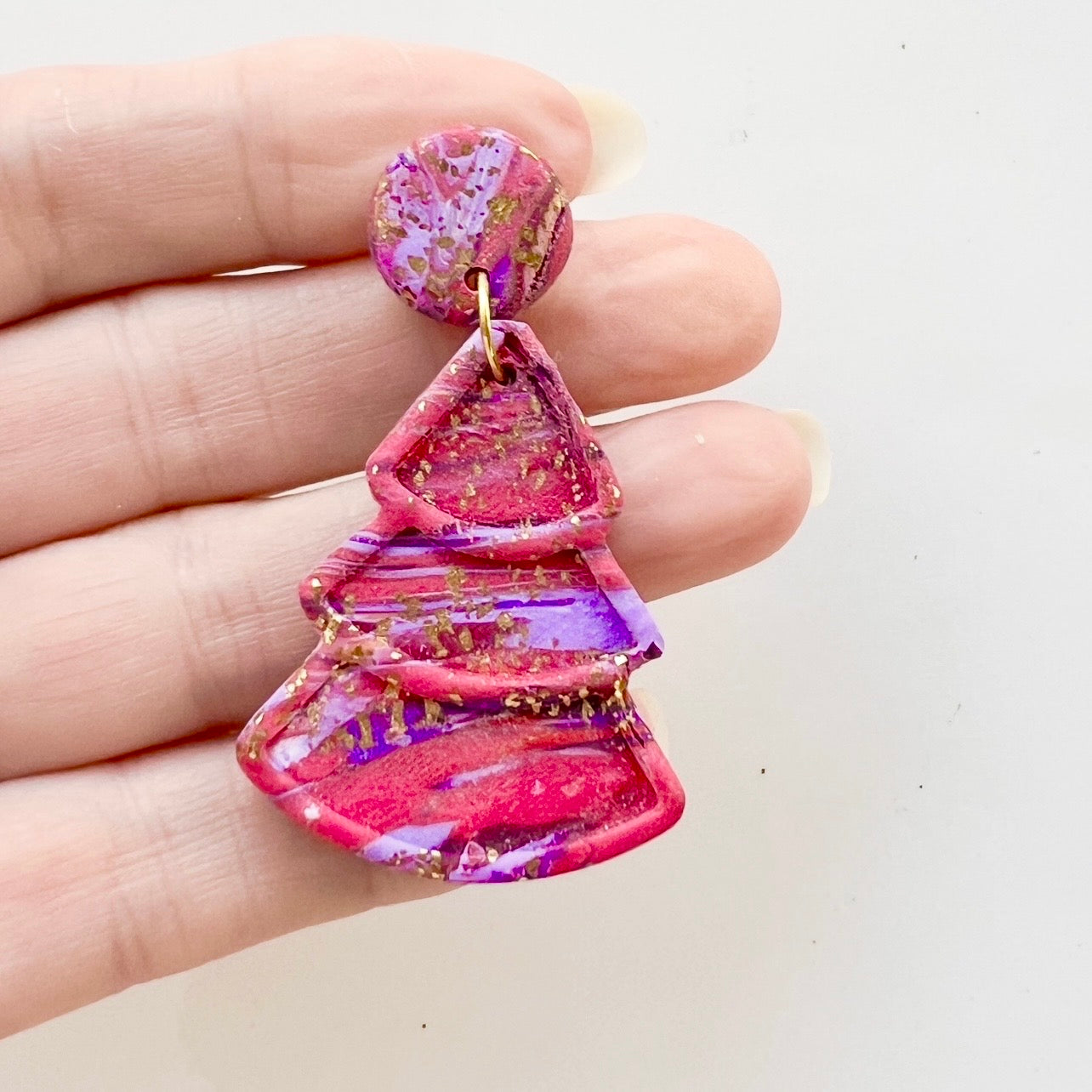 Earrings~Polymer Clay ~ Christmas Tree Dangles ~ Hot Pink