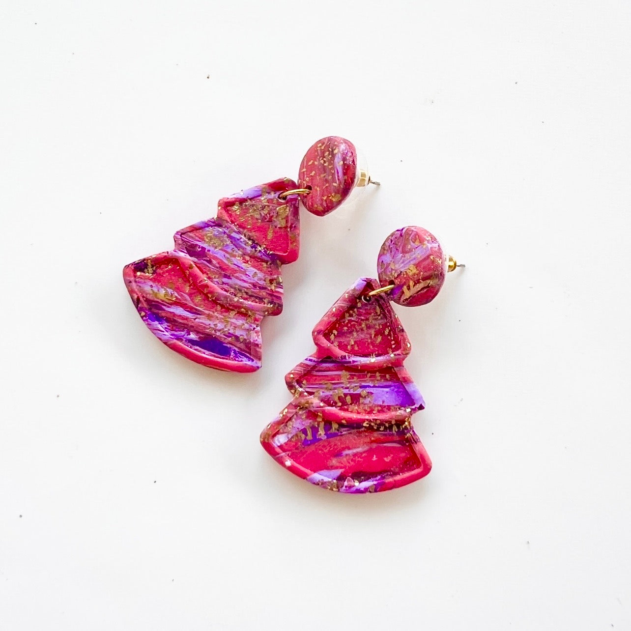 Earrings~Polymer Clay ~ Christmas Tree Dangles ~ Hot Pink