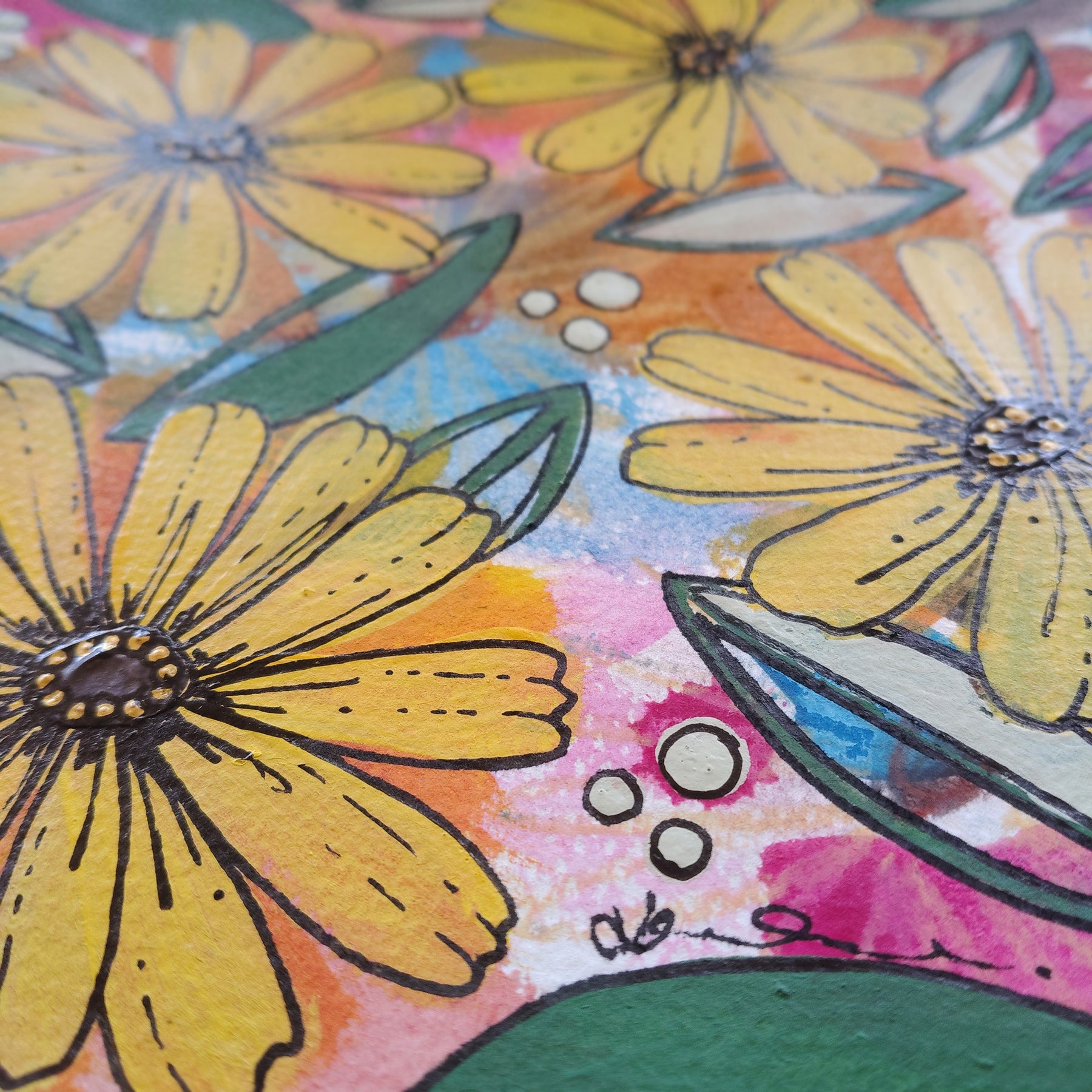 Origianl Art - "Yellow Flowers for Fun" - Abstract Art