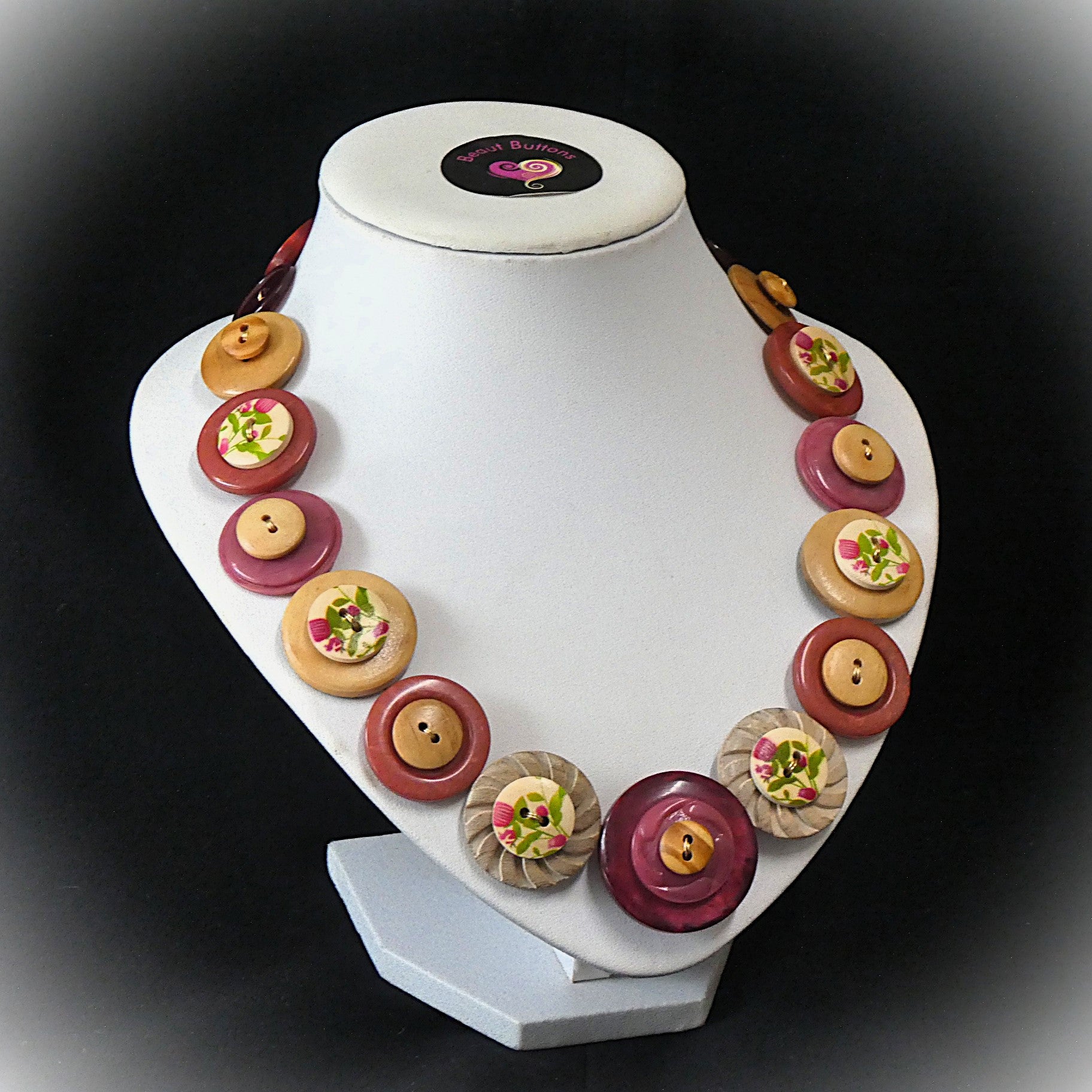 Button necklace and earrings - Wooden it be Lovely