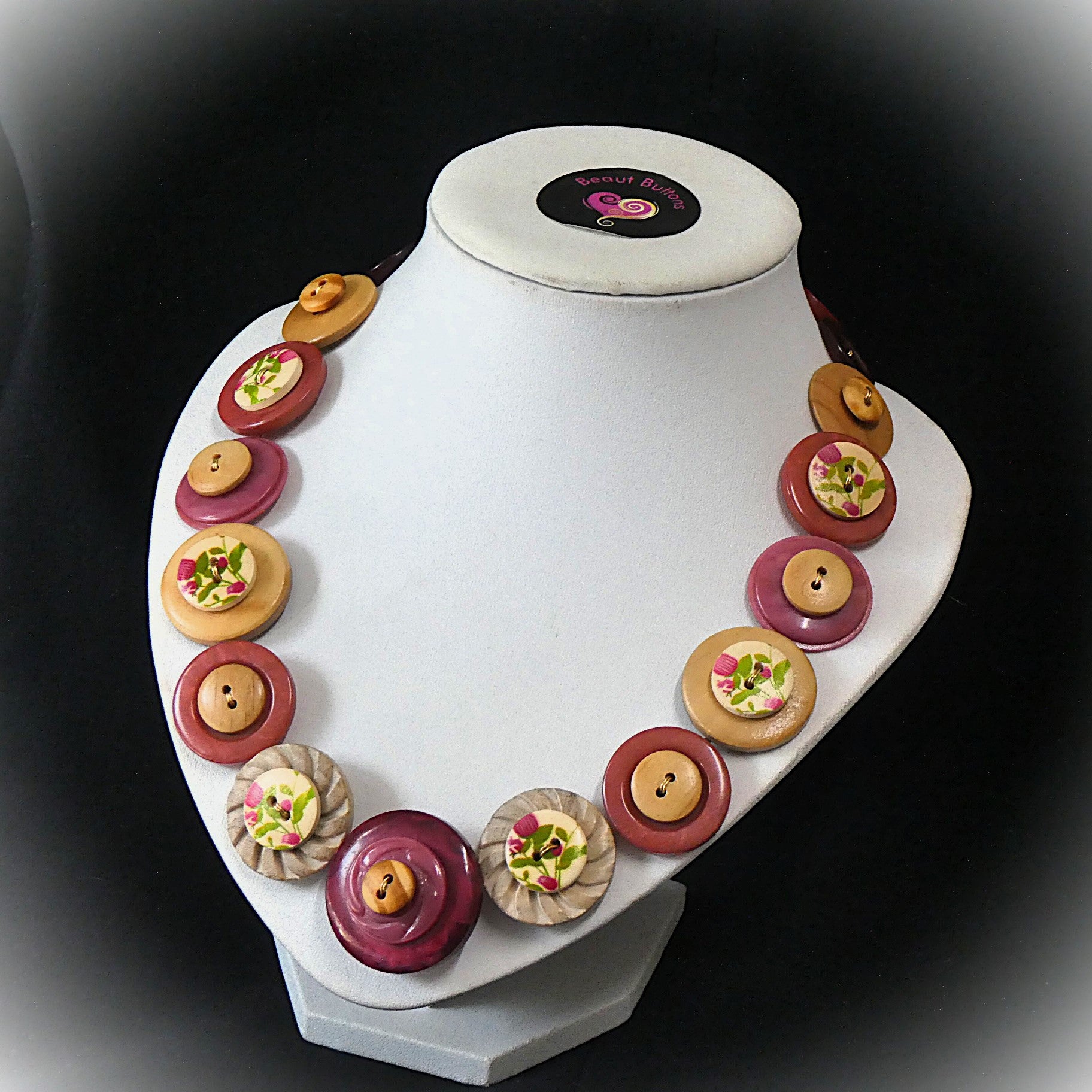 Button necklace and earrings - Wooden it be Lovely
