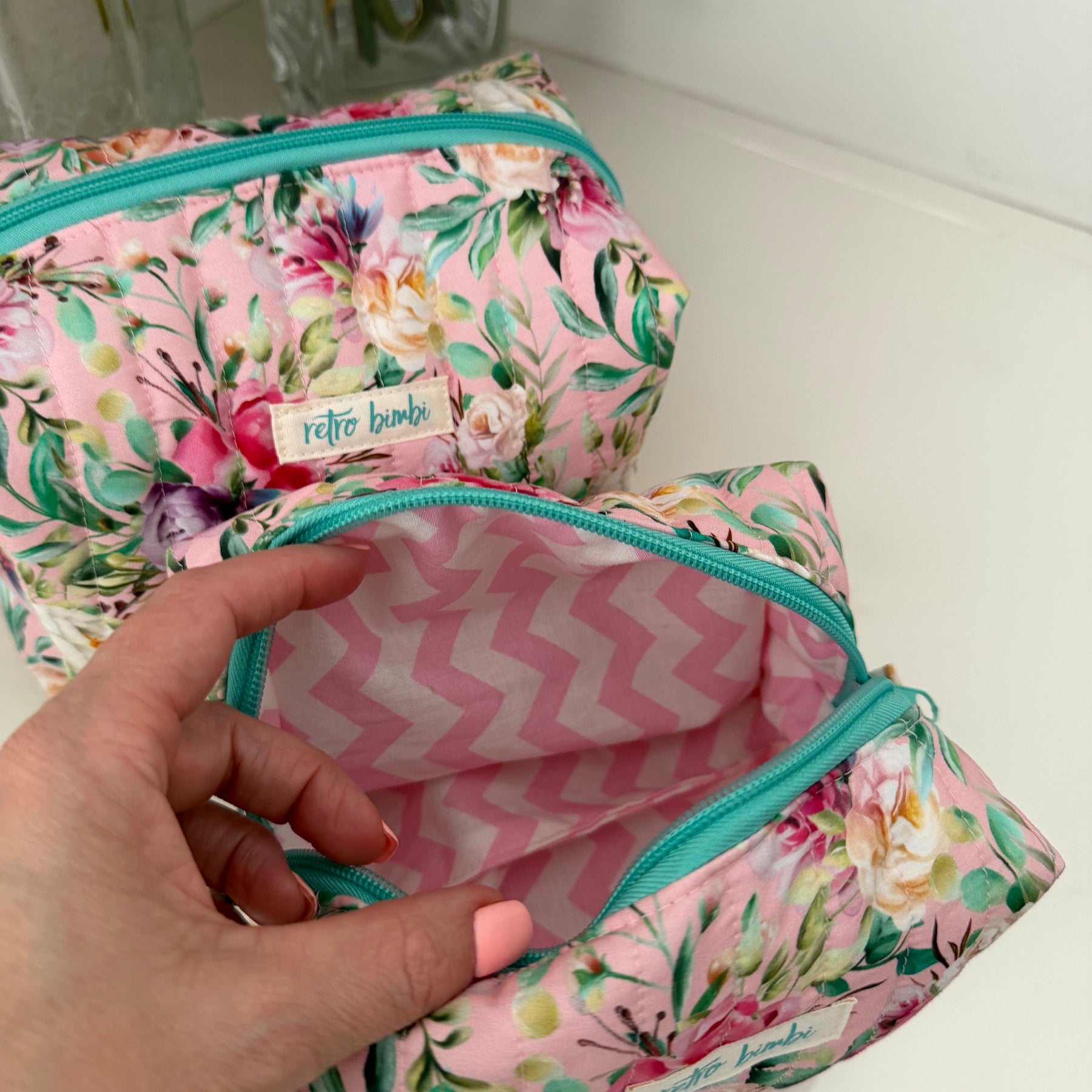 Floral Boxy Zipper Pouch - Pink Floral