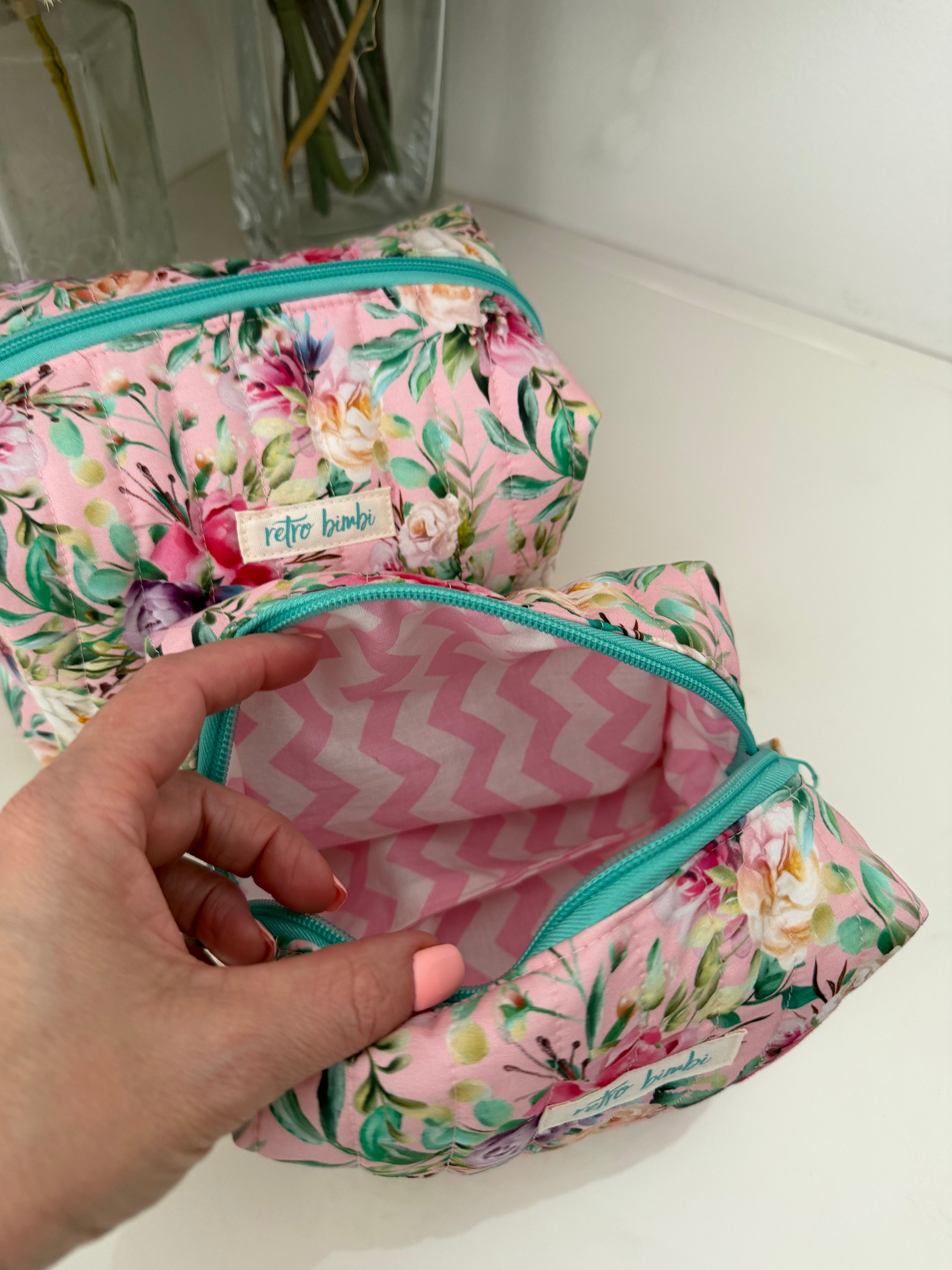 Floral Boxy Zipper Pouch - Pink Floral