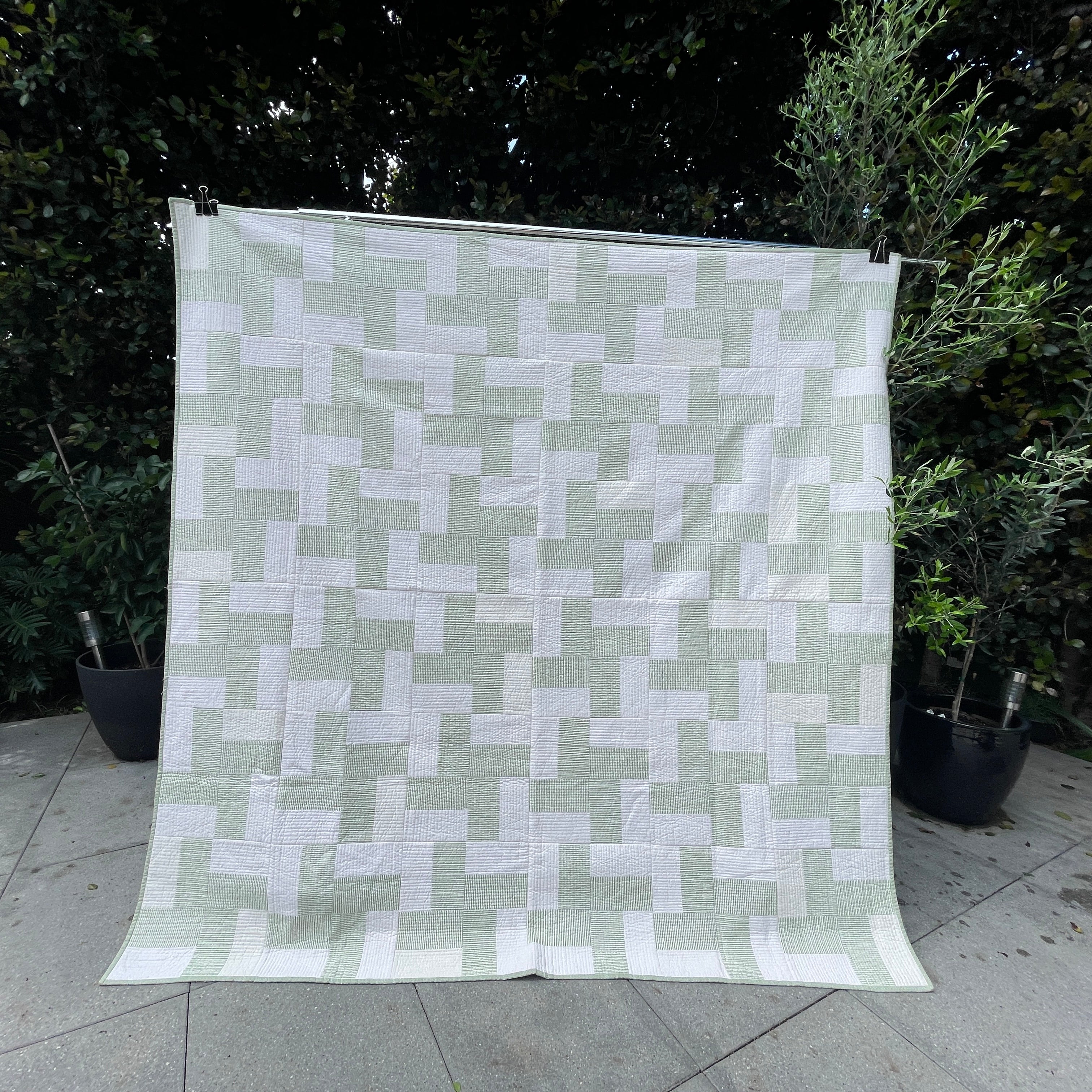 Wheatgrass Quilt - Soft Green & White Patchwork