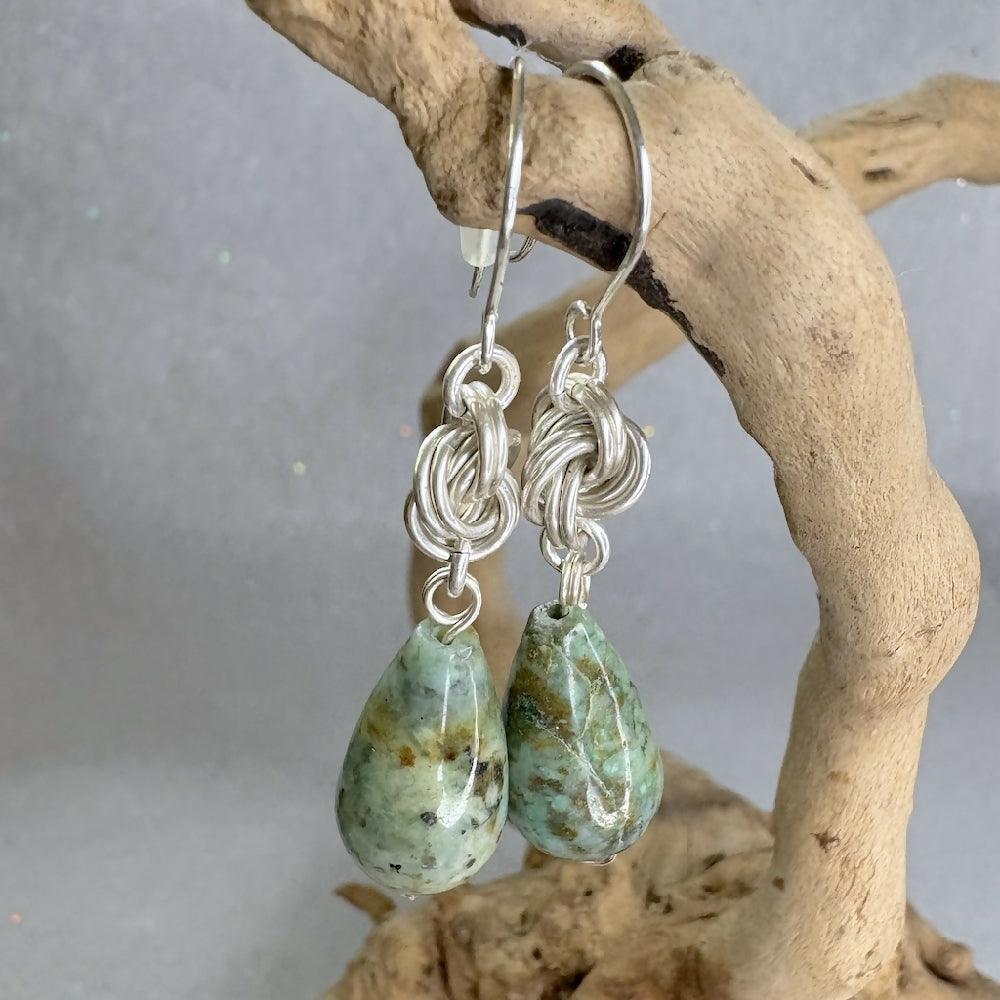 Love knot earring african turquoise sterling silver detail