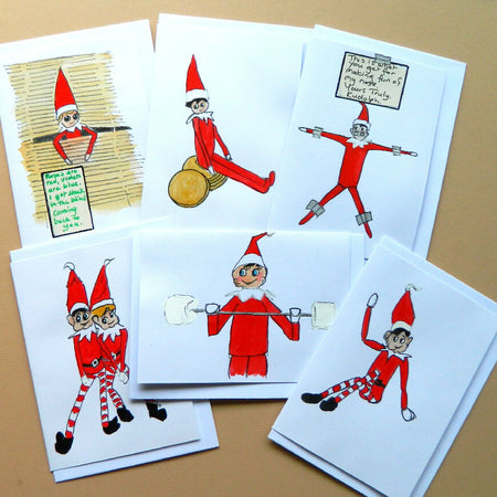 Hand painted novelty Elf Christmas Cards set of 6