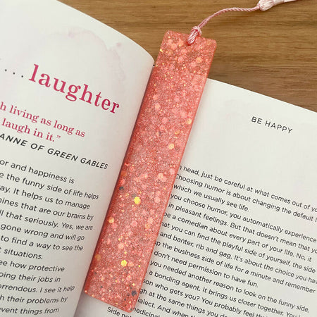 Orange glitter resin bookmark