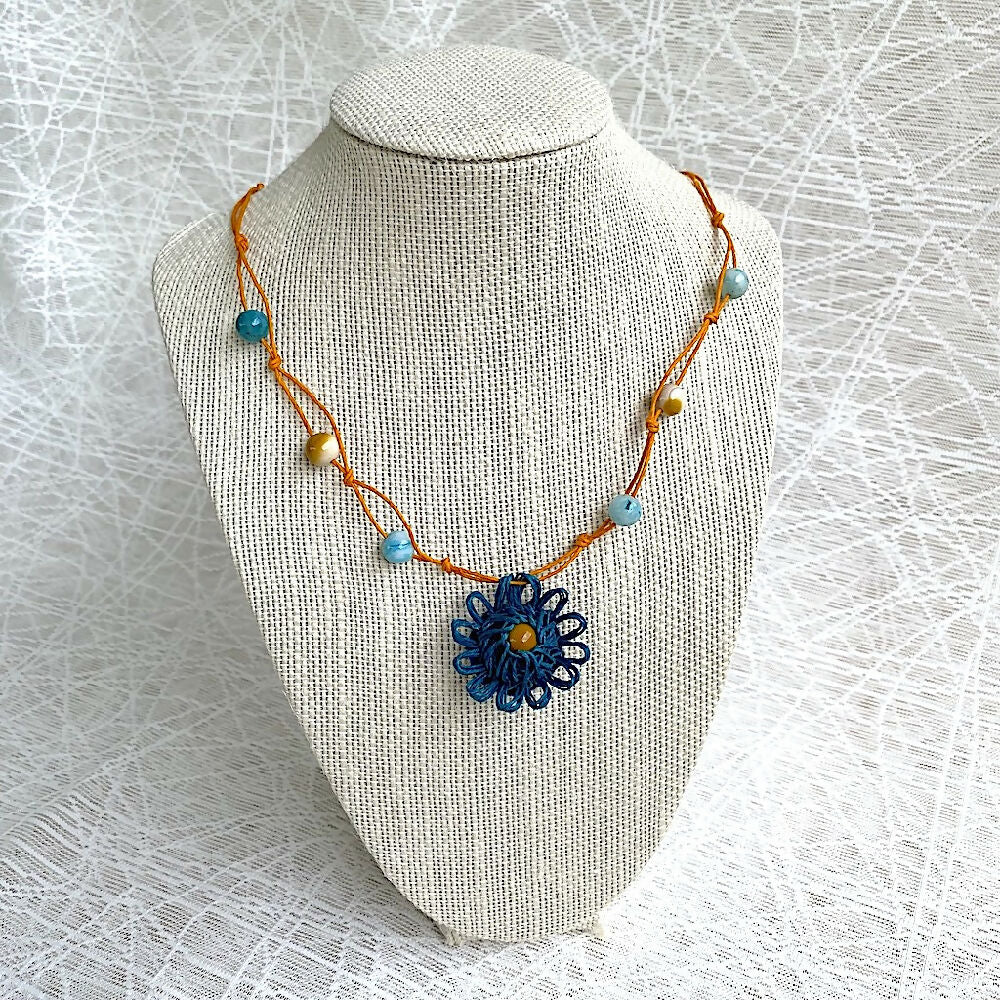 Necklace_Knotted_Beaded_Flower_Gemstone_Handmade-A