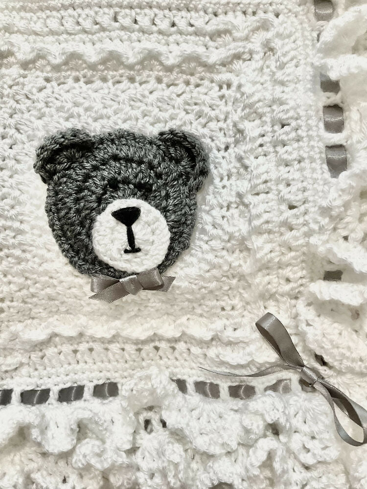 Handmade Crotchet Baby Blanket, Teddy Bear Blanket