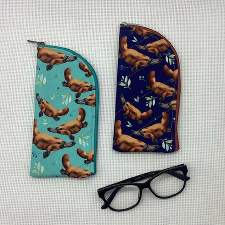 Australian platypus curved top zip pouch for glasses, phones, handbag organiser, etc.