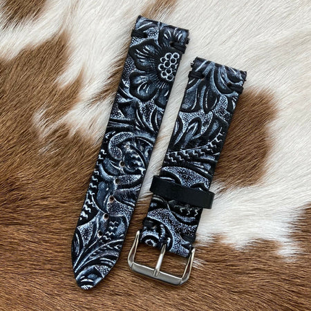 Leather Watchband | Black and White | Samsung Galaxy | Fitbit Versa