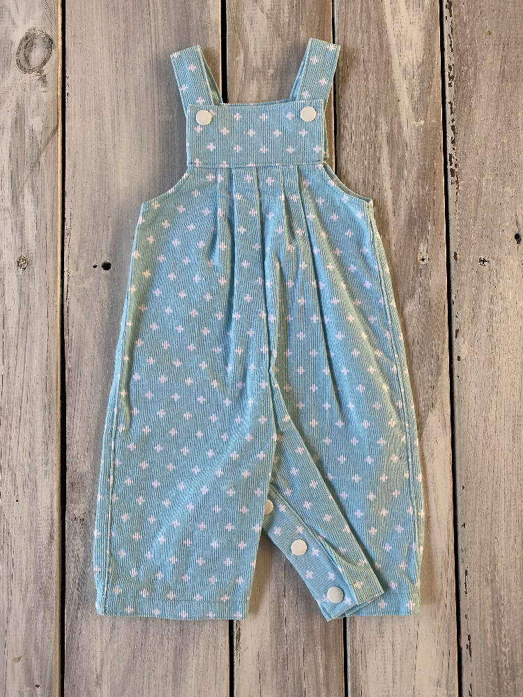 Corduroy Childs overalls white crosses on blue