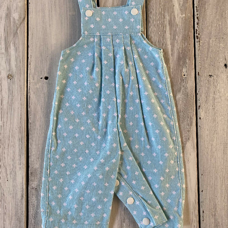 Corduroy Childs overalls white crosses on blue