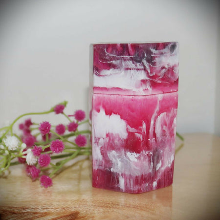 Dark Pink/White - Resin Storage Jar - Hexagon Shape with lid.