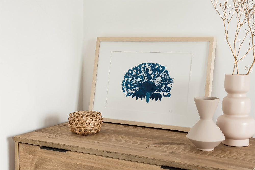 Cyanotype Art - Blue Bowe Art - Wambiyala the Echidna - 02