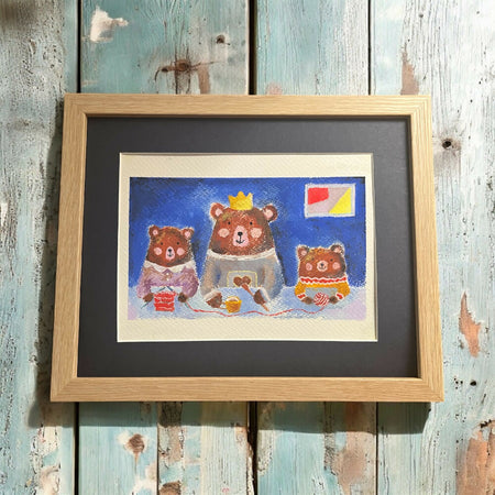 Kids and Baby Nursery Room Acrylic Gouache Painting Original Art Framed 20* 25 cm