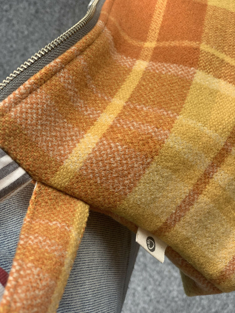 Upcycled Blanket Zipper bag / Clutch bag/ wool check bag / blanket bag / wool blanket