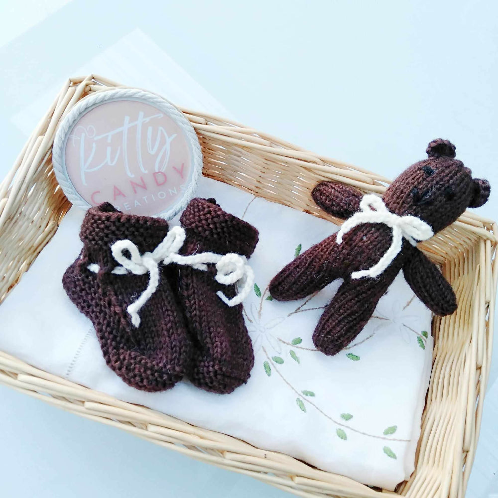 Little Teddy & Booties Set - Handknitted (multiple colours)