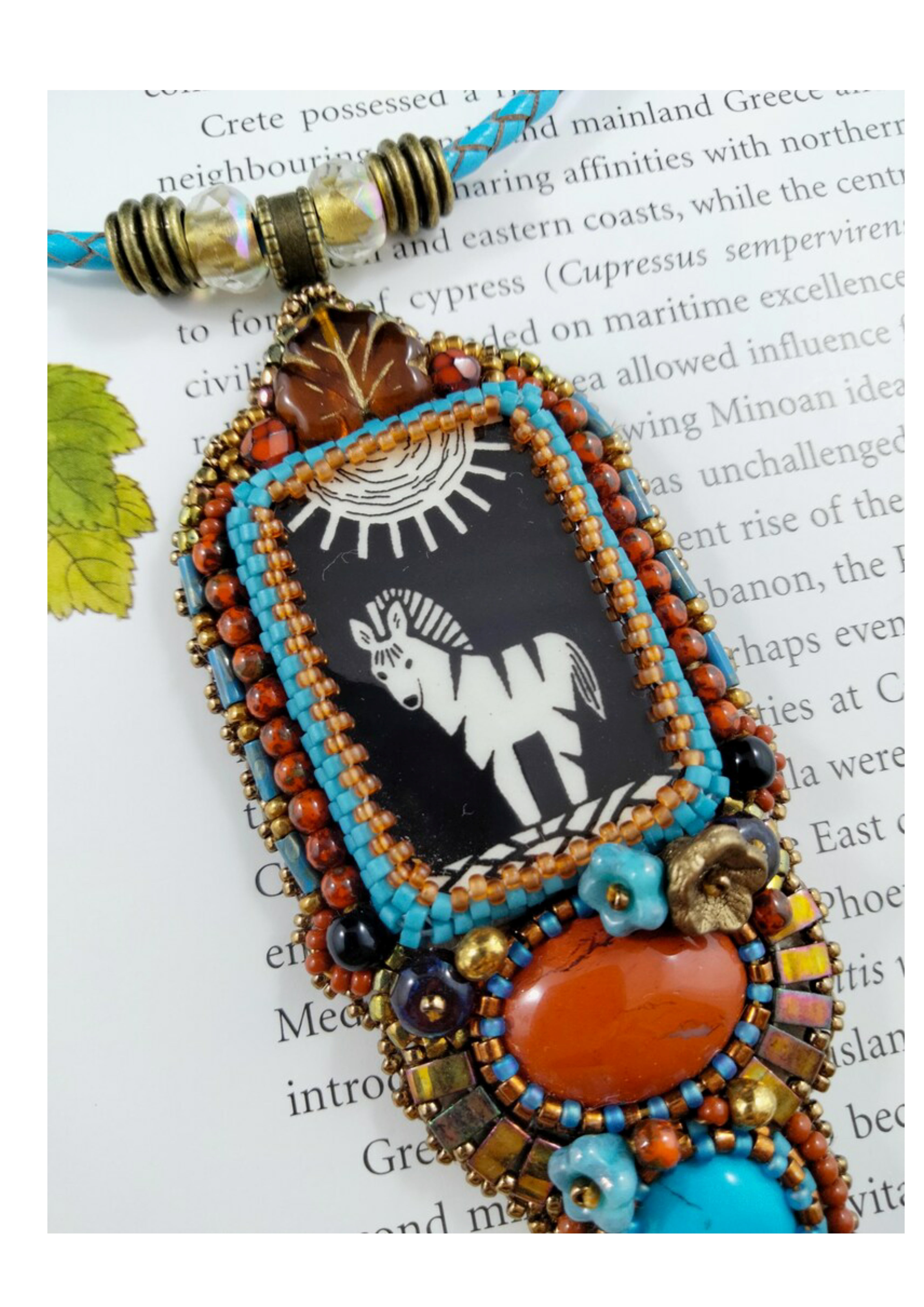 Zebra in Sunshine Pendant Necklace with hand painted enamel cabochon