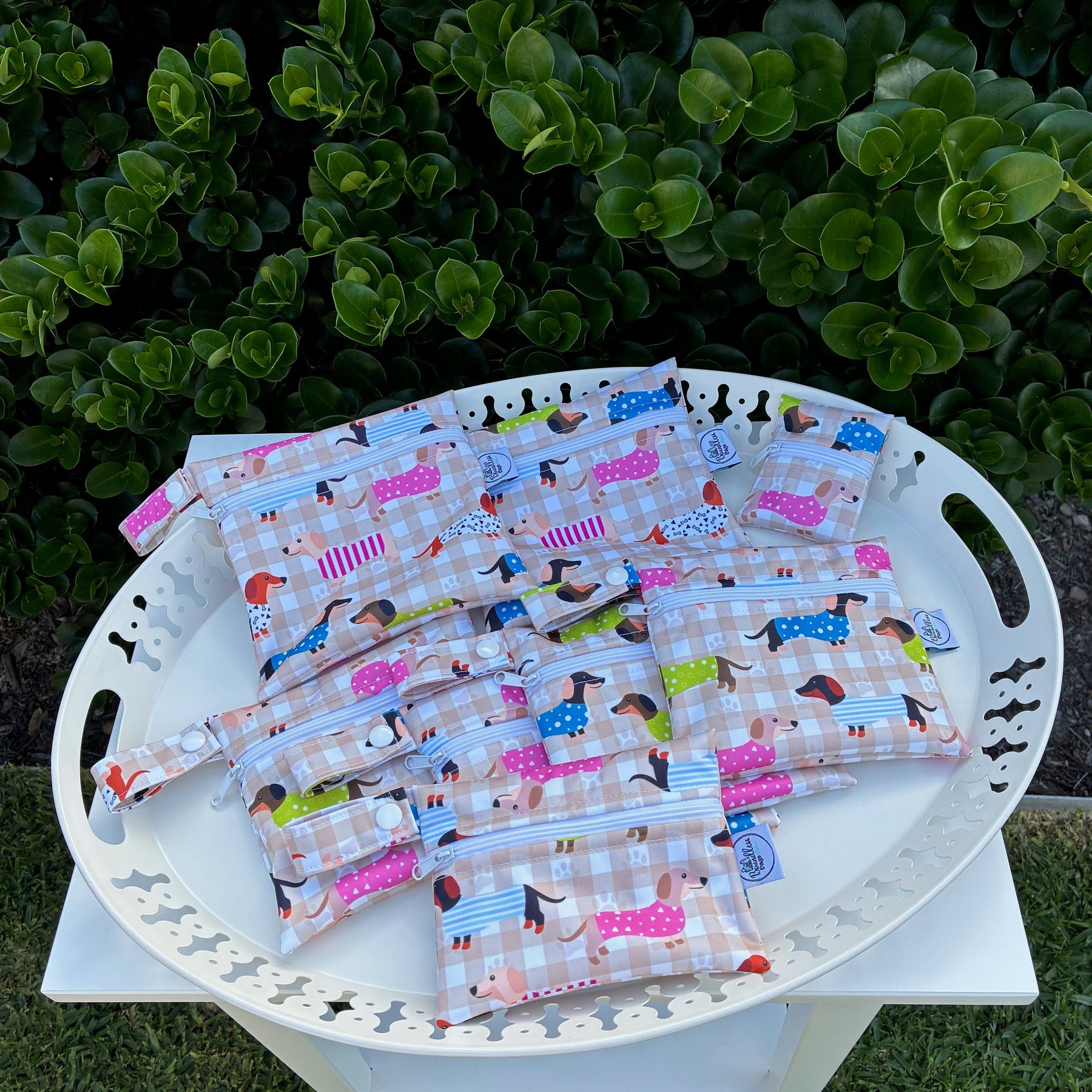 READY MADE Water-resistant wet bags - Dachshund Run (Walandella Designs)   | Ready to ship | FREE Postage