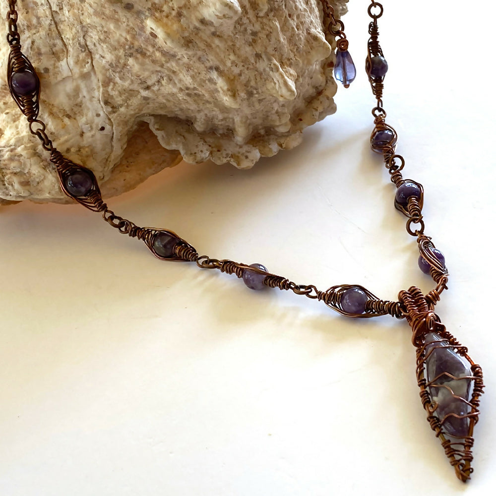Amethyst & Copper Wire Necklace