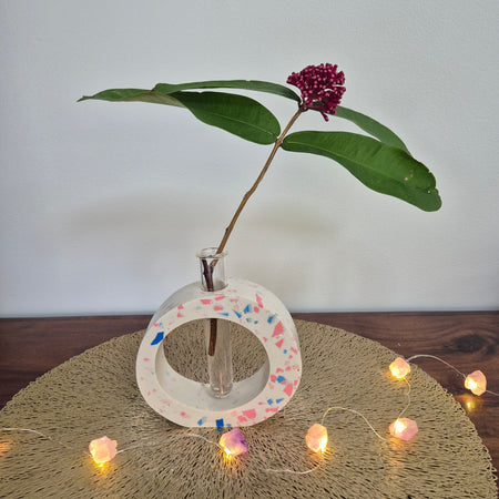 Pink and blue terrazzo concrete test tube single stem vase
