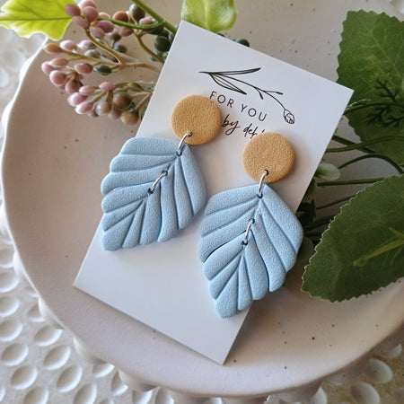Baby blue leaf dangle earrings