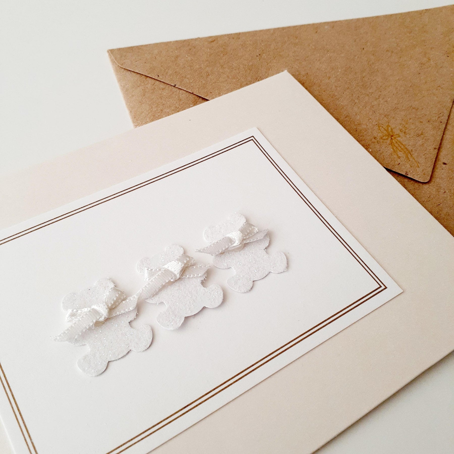 Baby Card, Hand-Glittered Teddy Bears, Minimalist Baby Shower Keepsake, Neutral Newborn Greeting