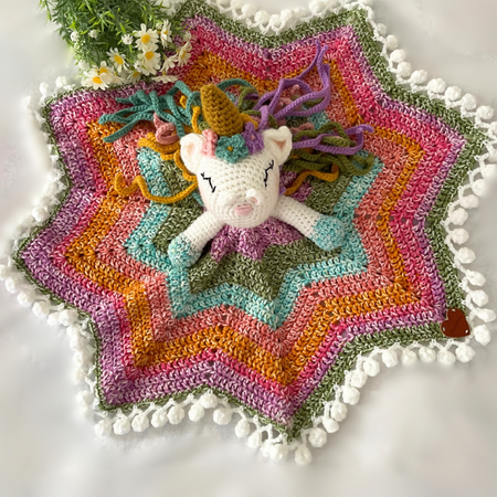 Unicorn Baby Snuggle Blanket, Handmade Crochet Baby Lovey Blanket