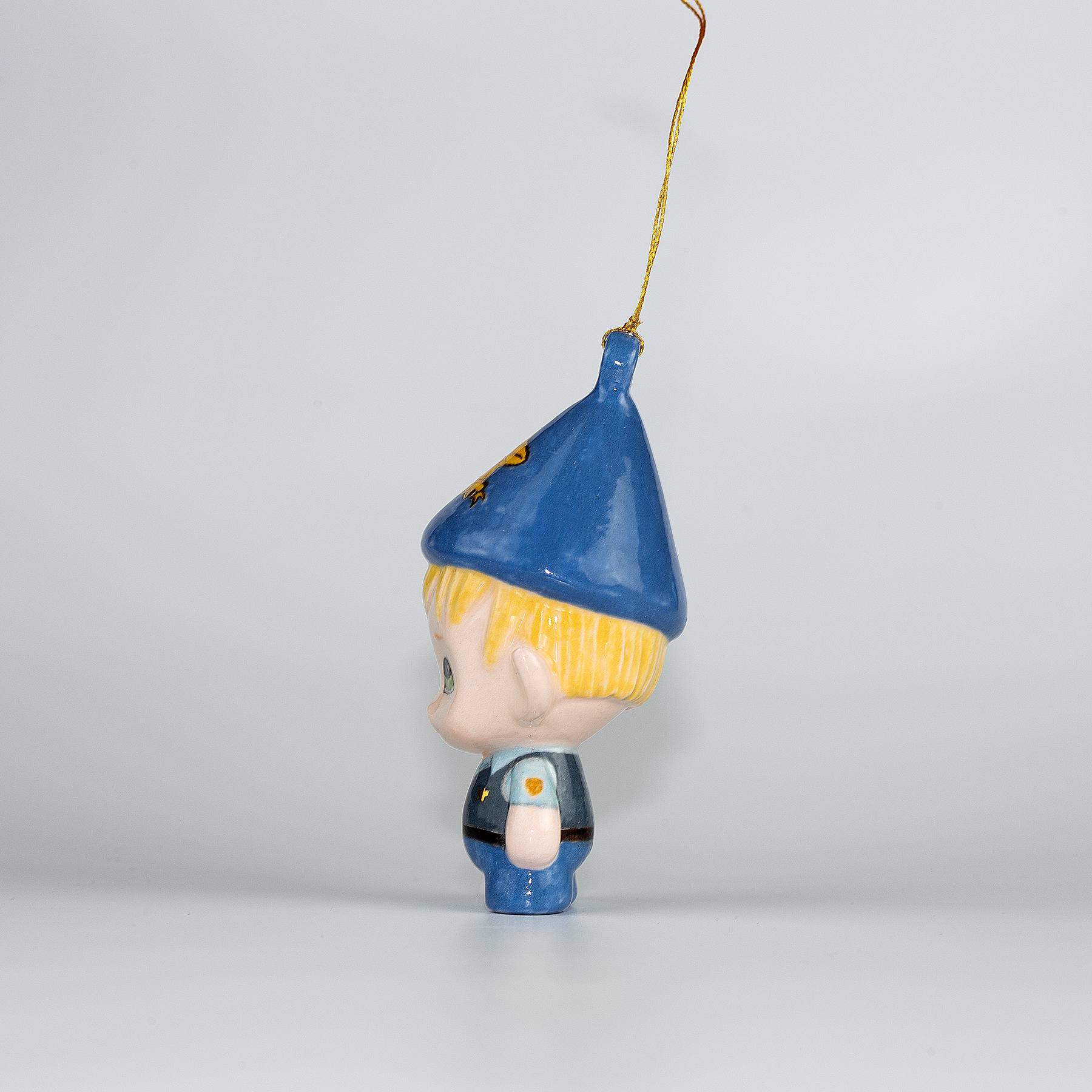 Handmade Porcelain Christmas ornament. One-of-a-kind. Dave, the Copper Elf.