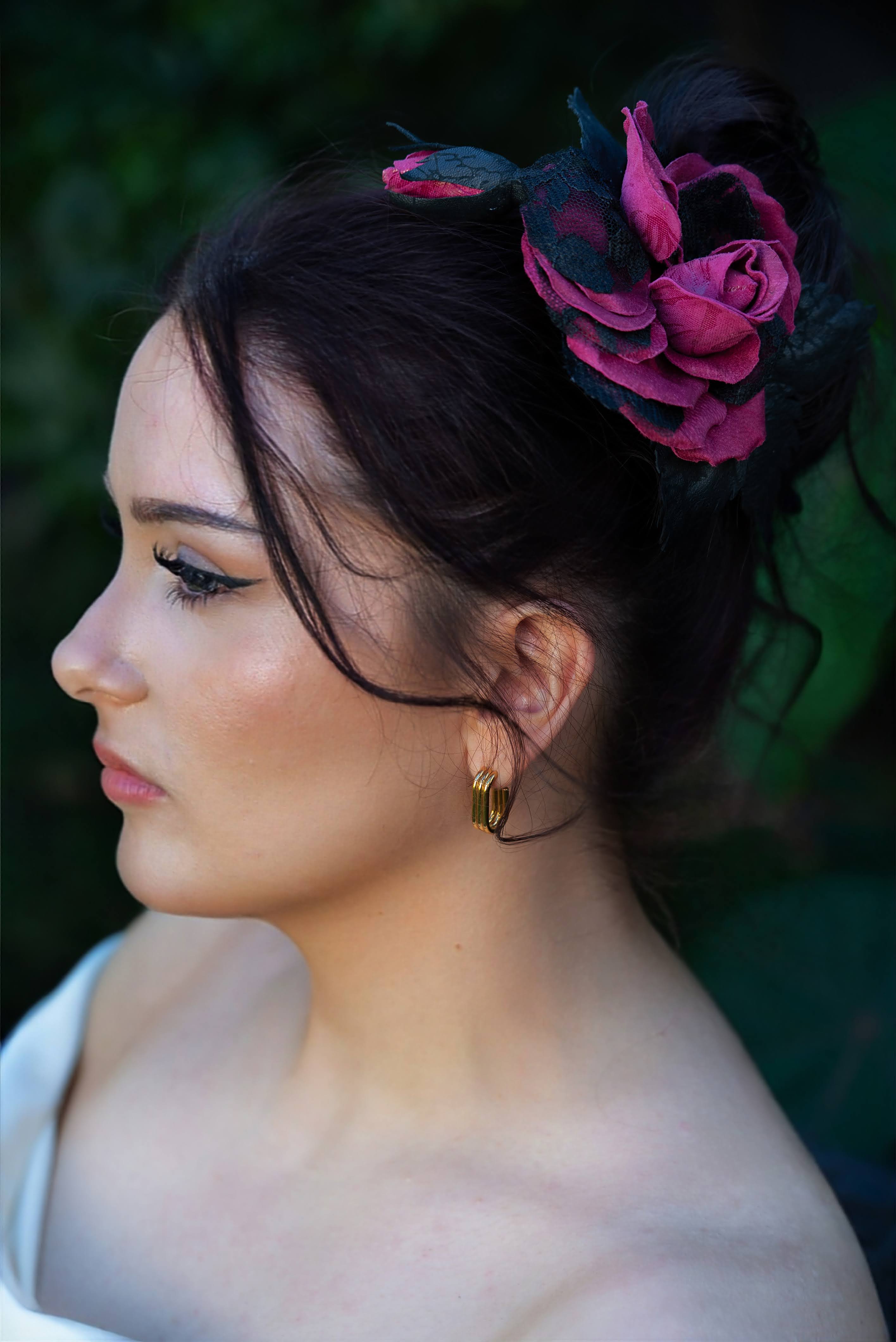 LEATHER CRIMSON ROSE “Dark Romance” pin brooch hair hat clip . Leather anniversary wedding gift. Millinery