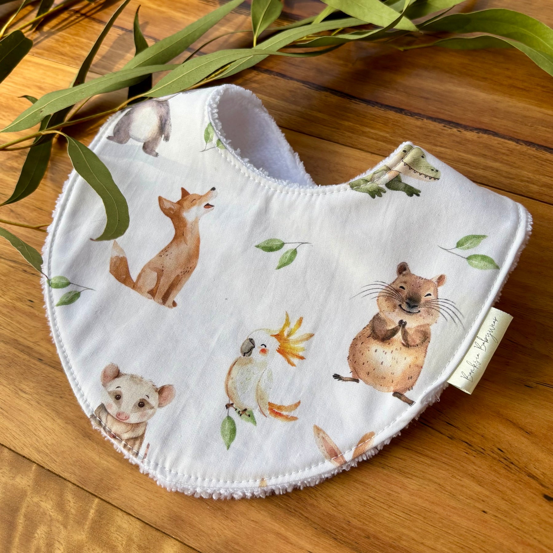 Baby Bib and Burp Cloth Set | More Green and White Aussie Animals | Made to Order