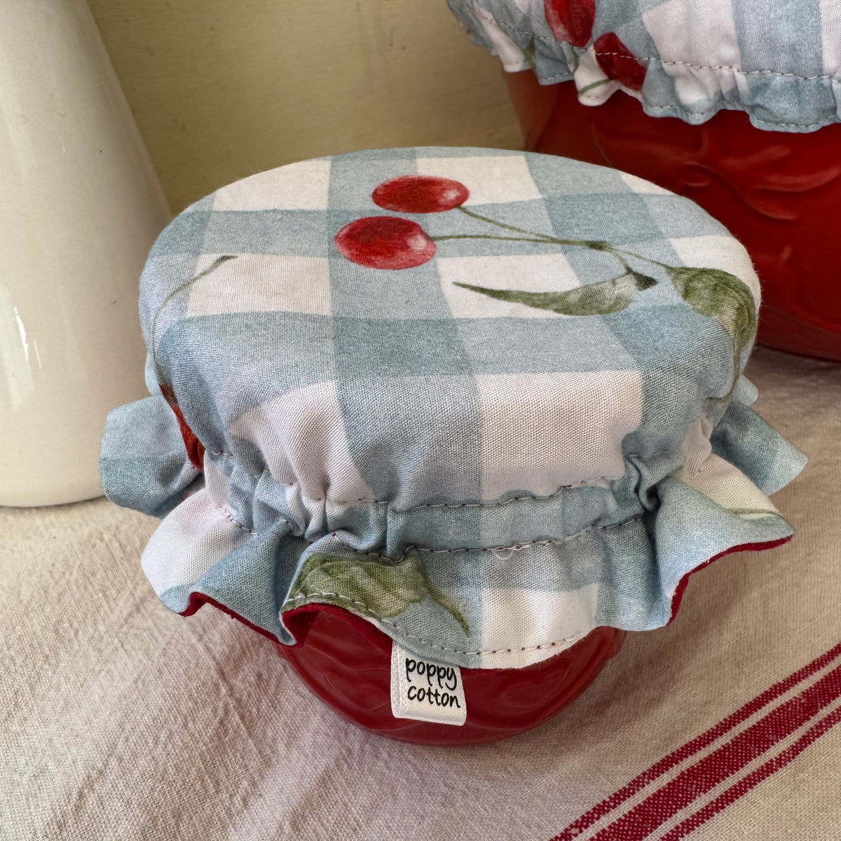 Reversible Cherry Fabric Bowl Cover - Linen / Cotton
