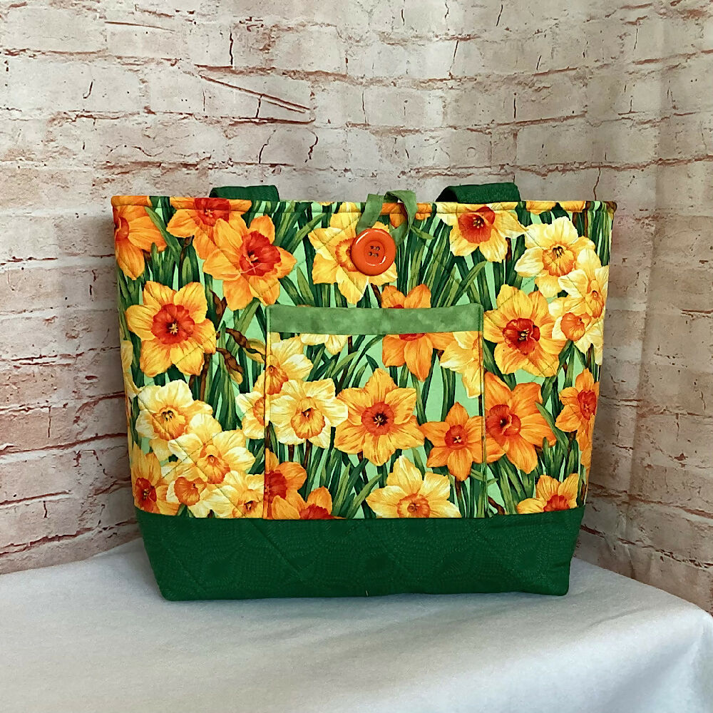 Daffodils handbag, tote, shoulder bag for shopping, travel or craft.