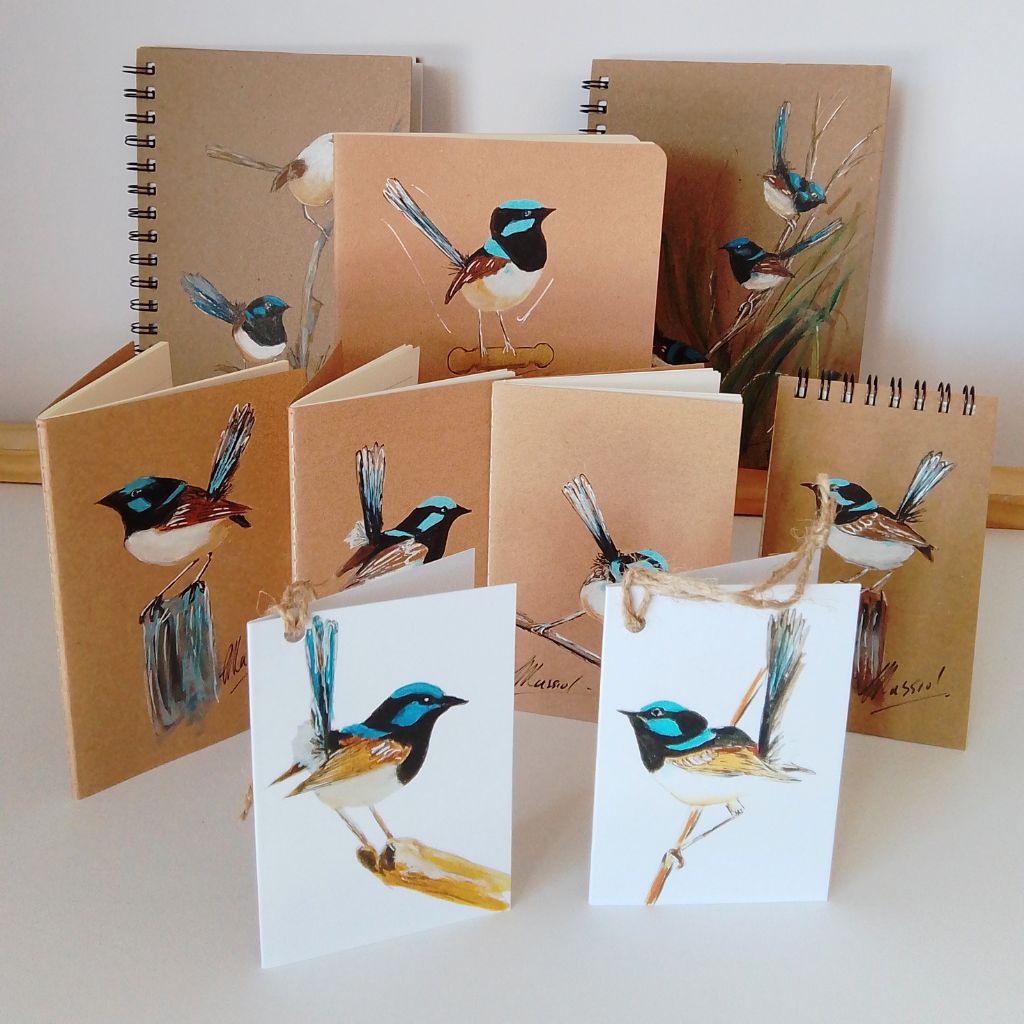 Handpainted Blue Wren Series Notebooks