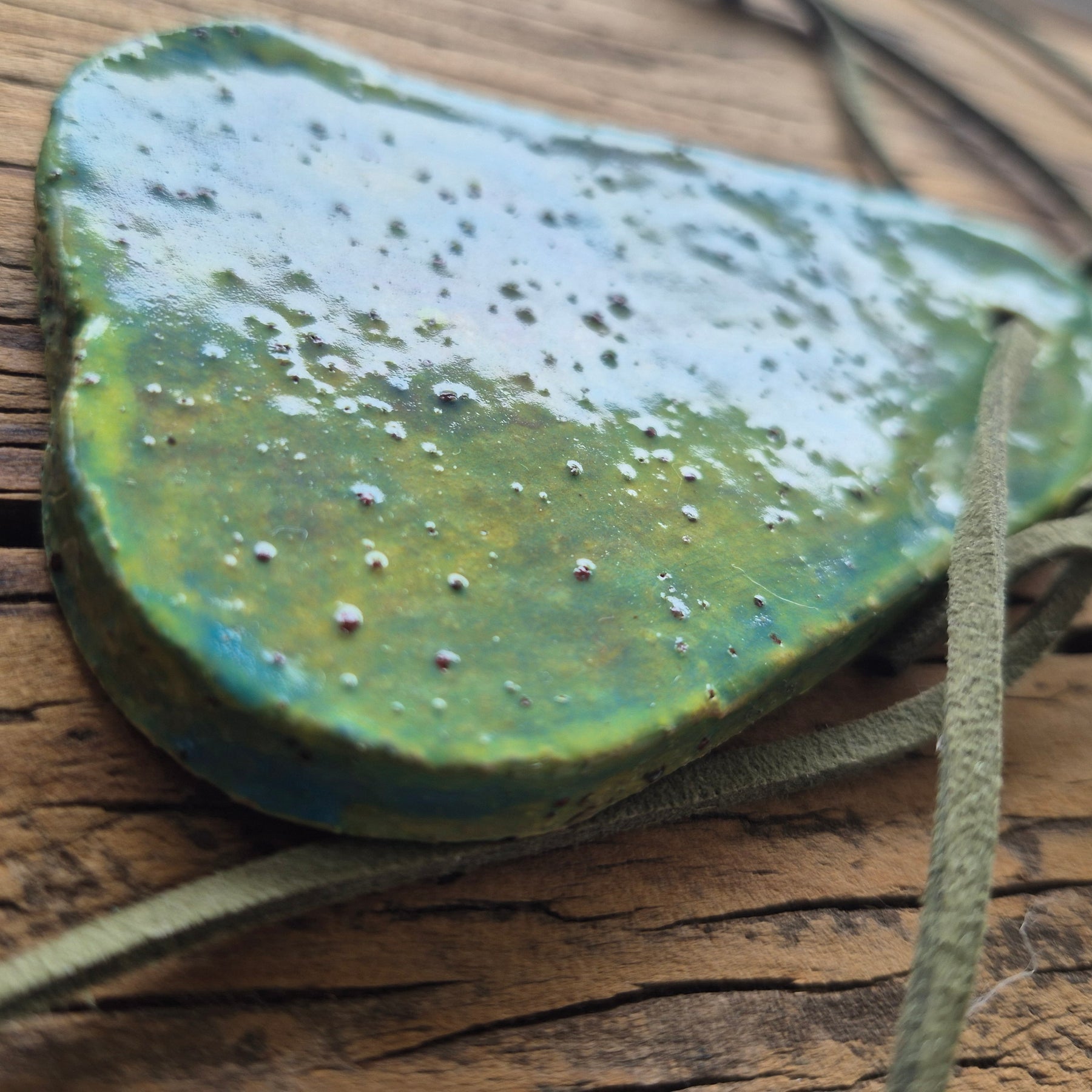 Pear Pottery Necklace with Green Leather Strap
