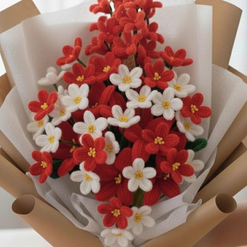 Everlasting Pipecleaner Flower Bouquet – Red & White Chenille Floral Gift