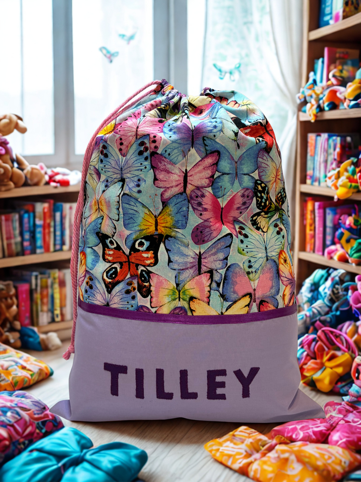 Children's Library Bag , Handmade, Personalised - Butterfly