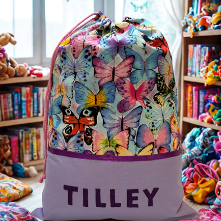 Children's Library Bag , Handmade, Personalised - Butterfly