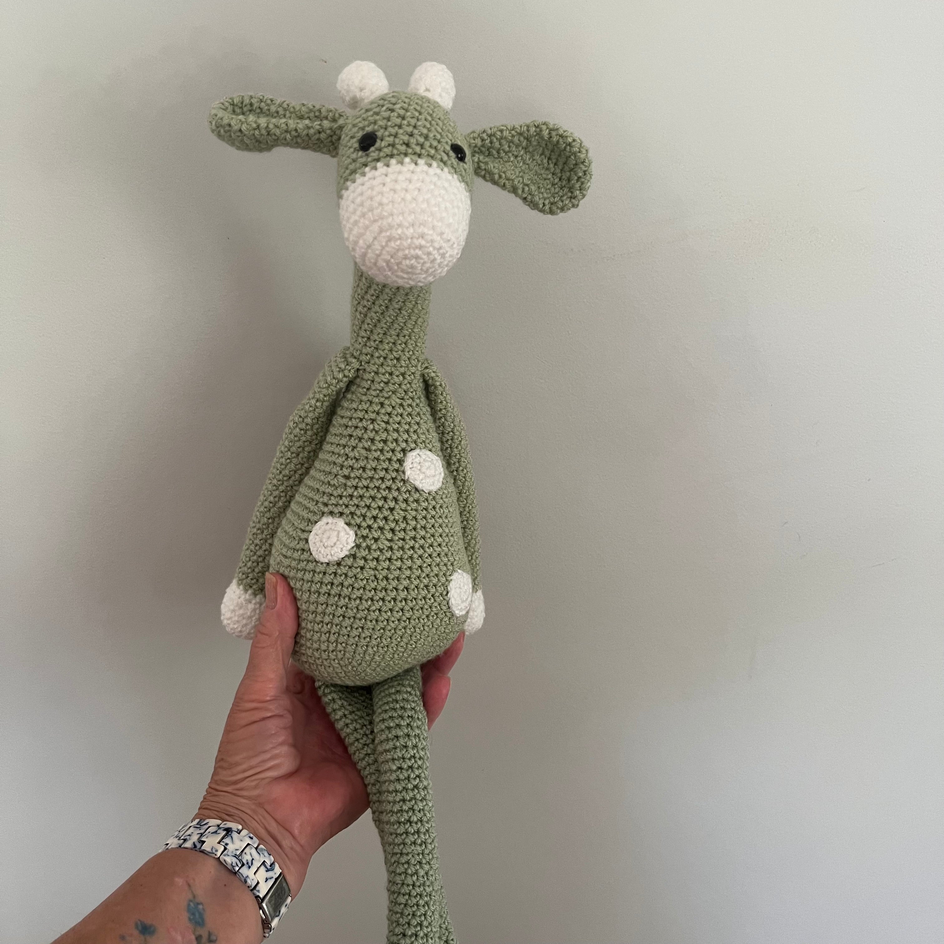Long legged goofy giraffe crochet soft toy