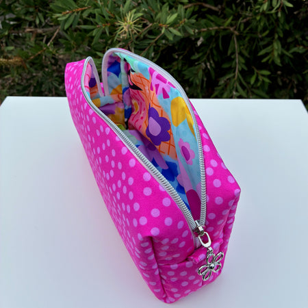 Bilby Pouch - Small Pink Spots lined with easy clean Lucy-lu PUL (Wonderland Design Co)