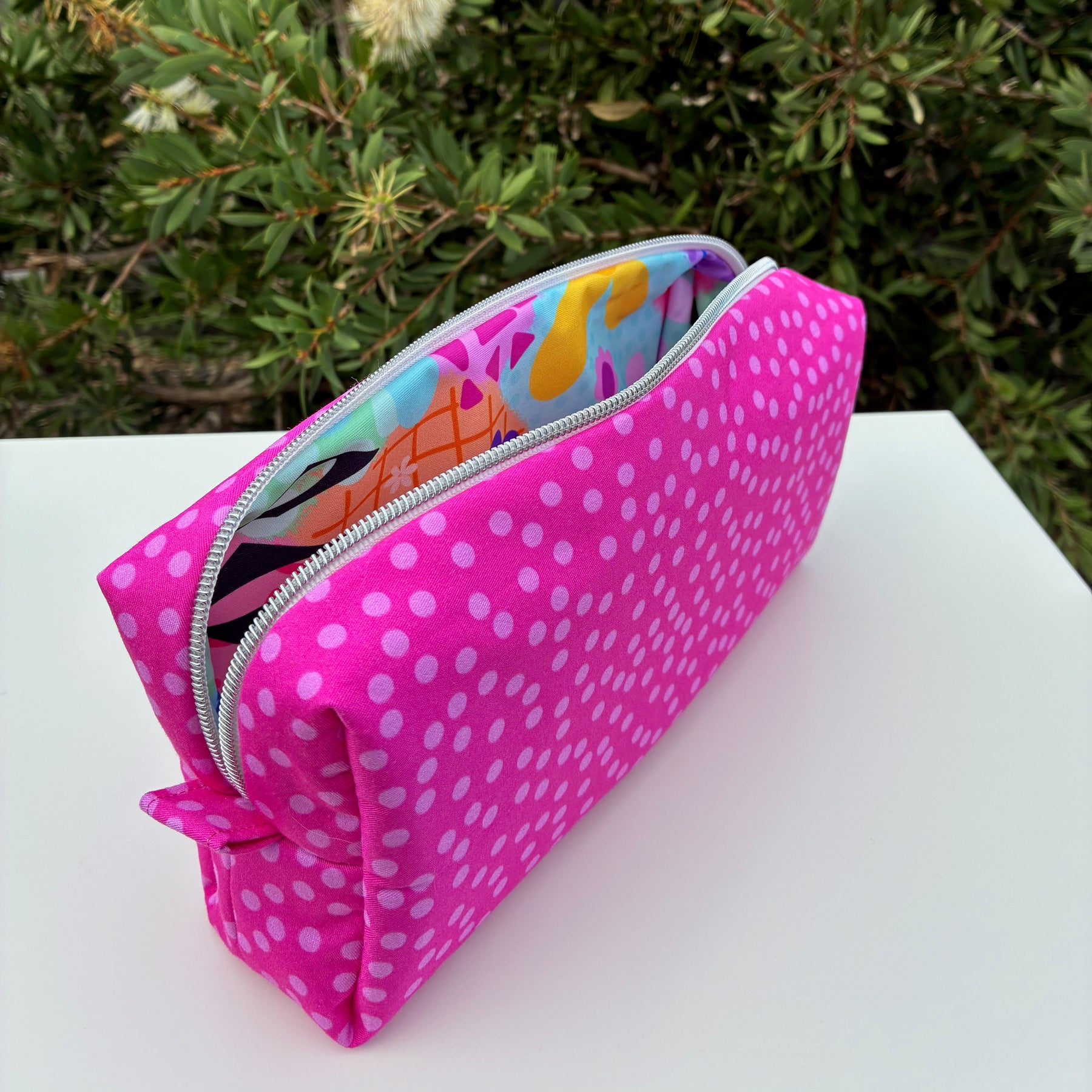 Bilby Pouch - Small Pink Spots lined with easy clean Lucy-lu PUL (Wonderland Design Co)