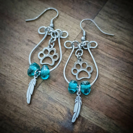 Beaded looped paw earrings