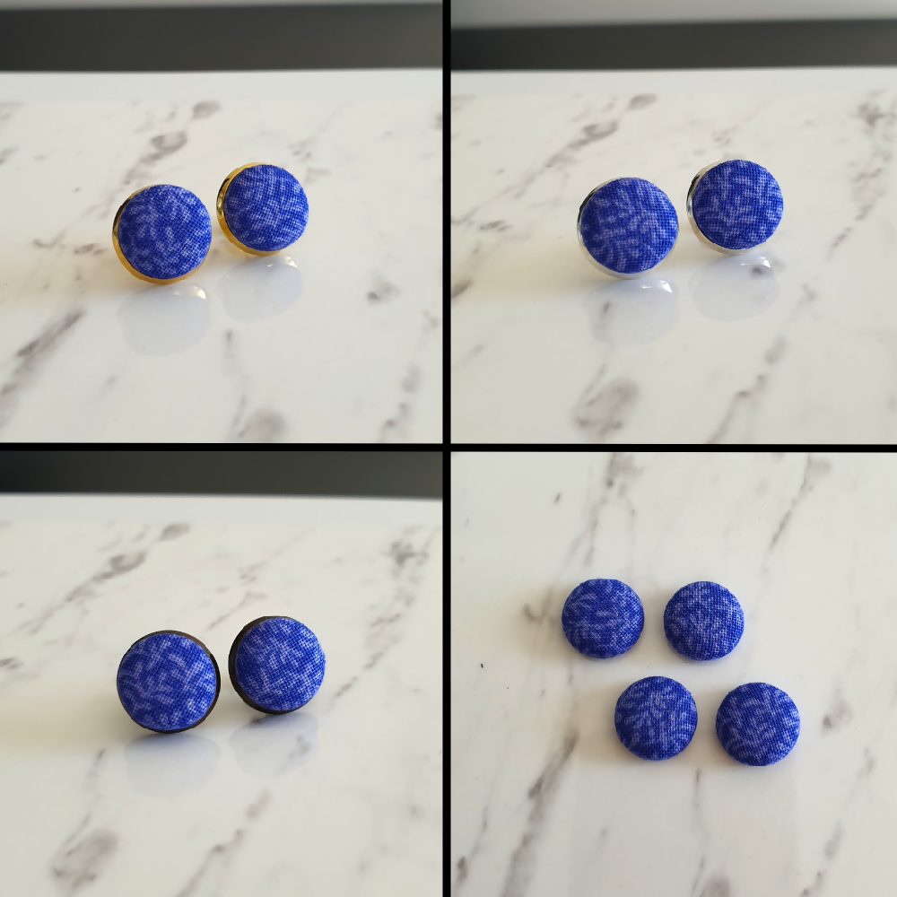 1.4cm Round Blue Purple Plants cotton fabric Cabochon stud earrings