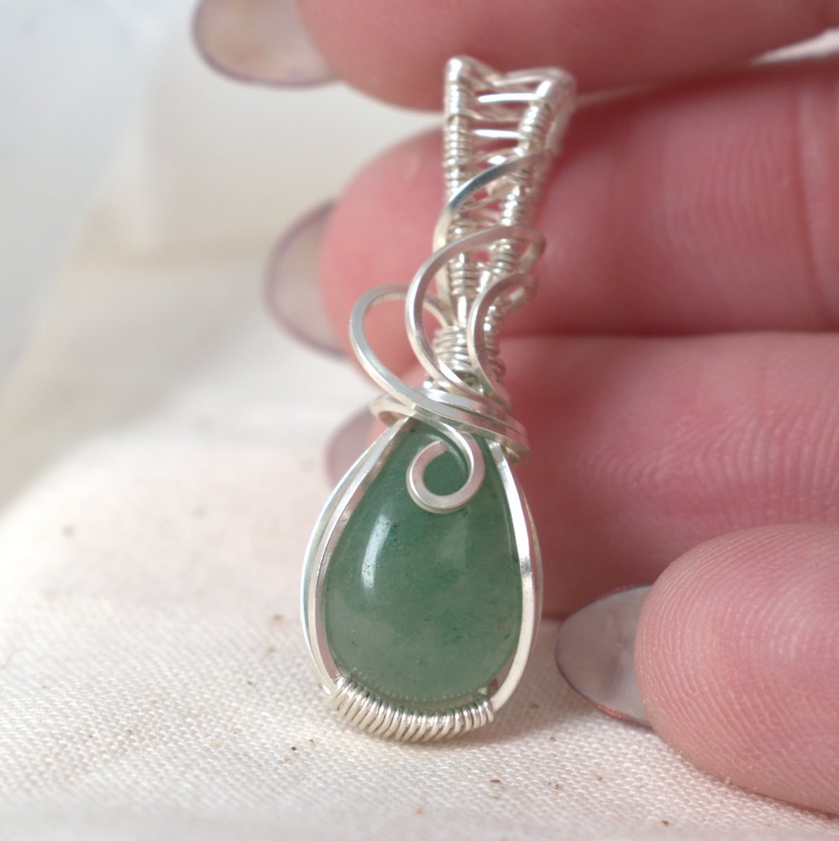 Wire Wrapped Green Aventurine Keepsake Pendant