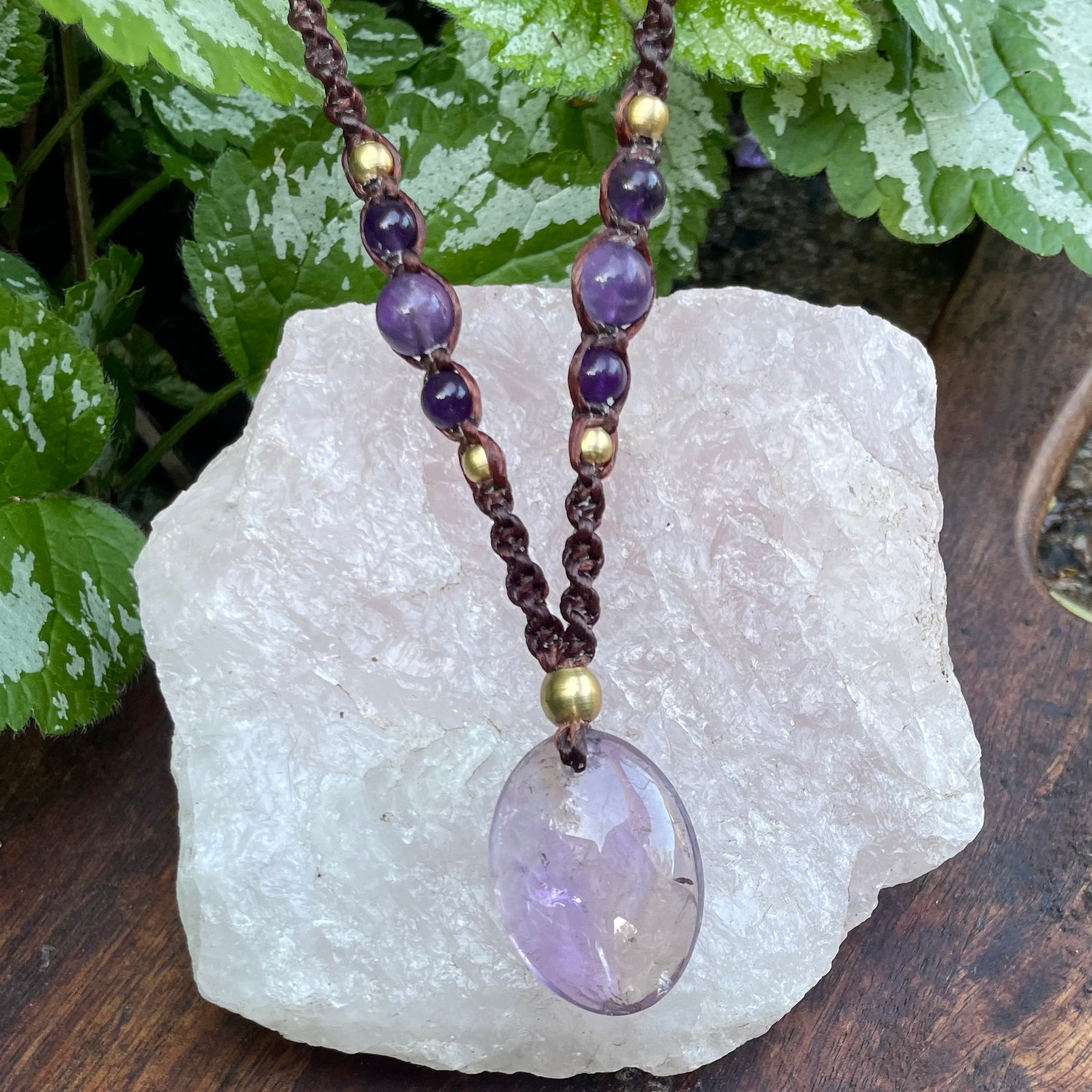 Amethyst Pendant, Macrame necklace