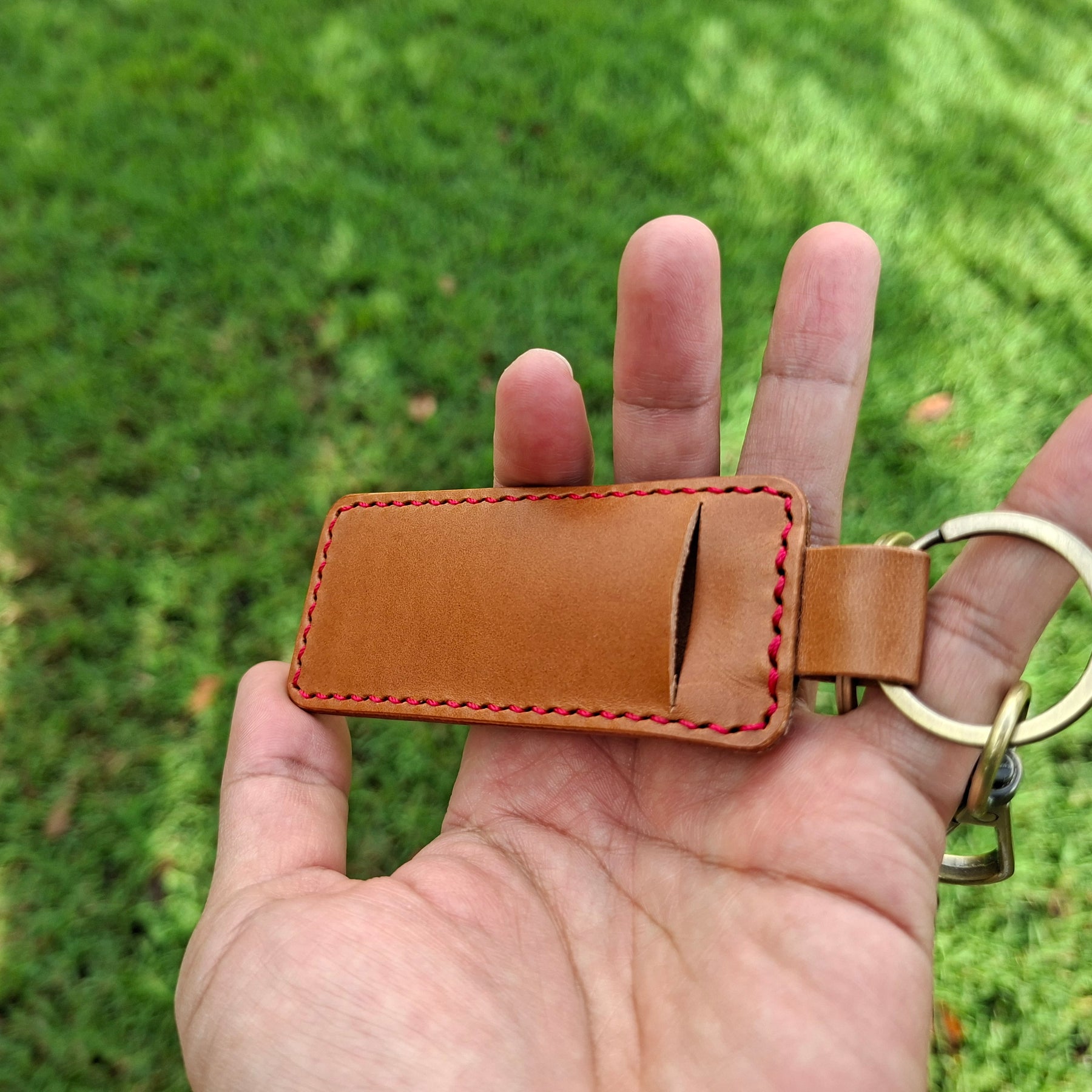 Keyring With Secret Cash Holder - Red Thread Buttero Leather