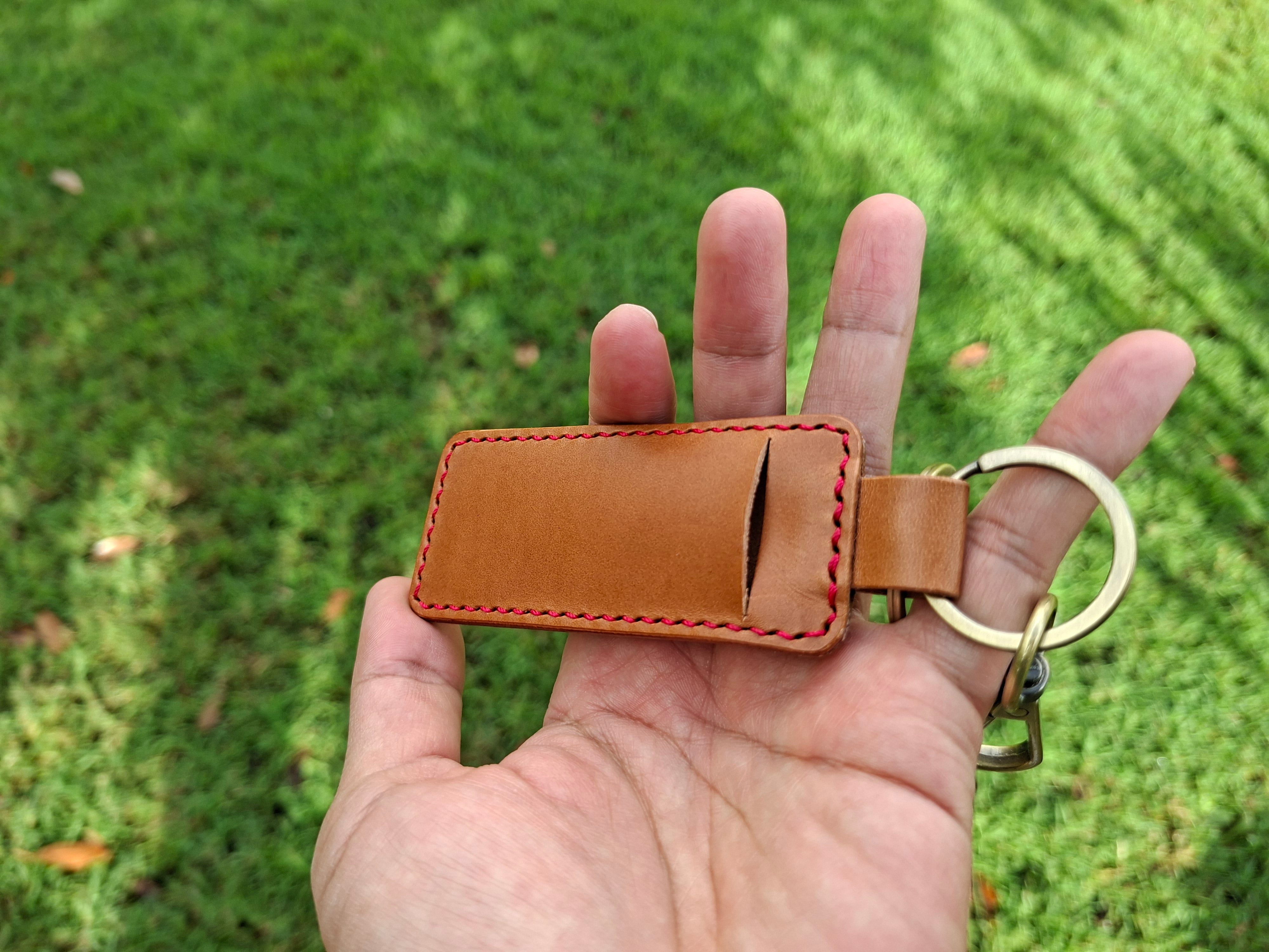 Keyring With Secret Cash Holder - Red Thread Buttero Leather