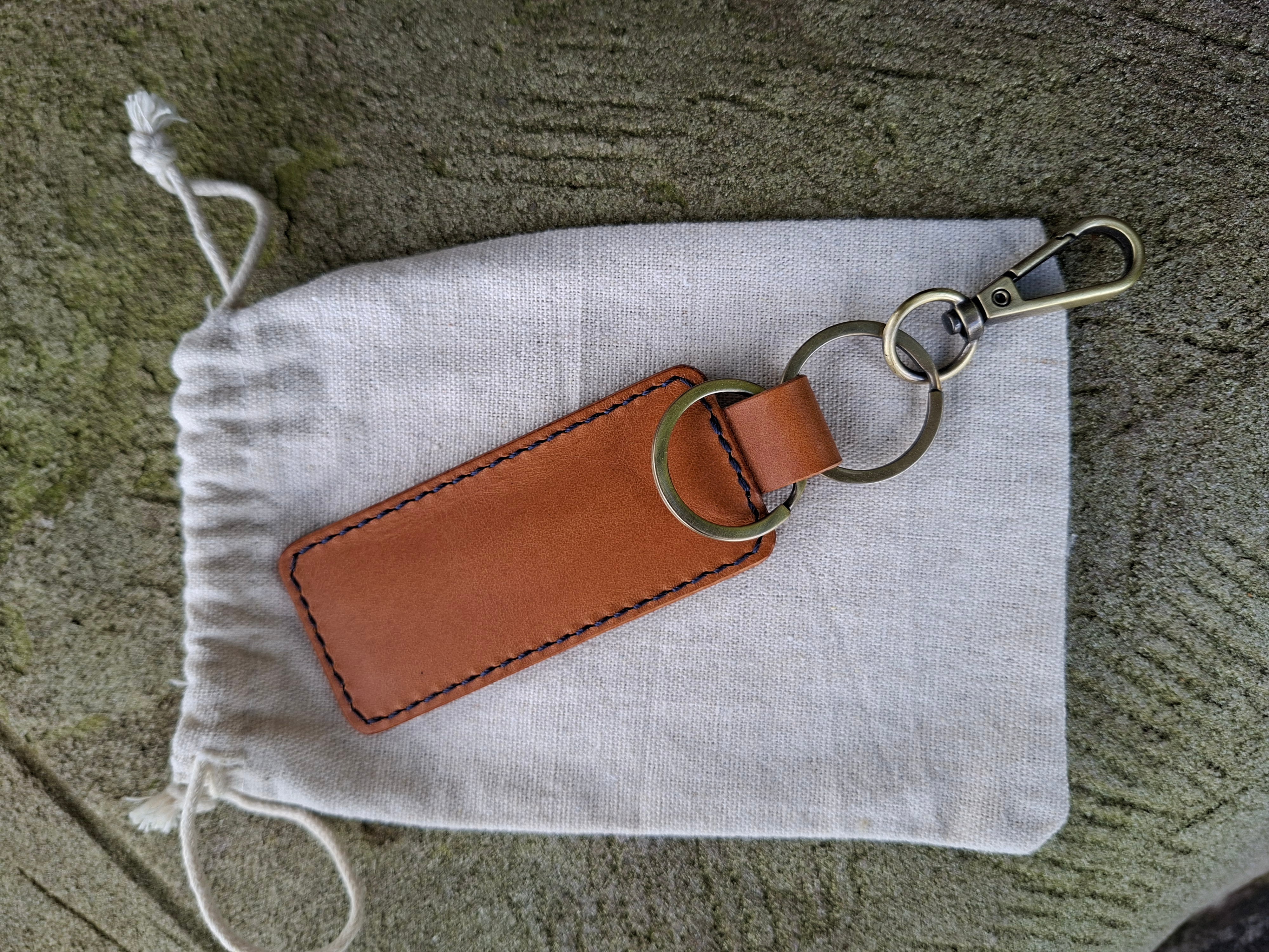 Keyring With Secret Cash Holder - Navy Blue Thread Buttero Leather