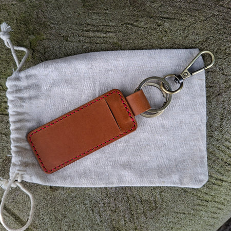 Keyring With Secret Cash Holder - Red Thread Buttero Leather